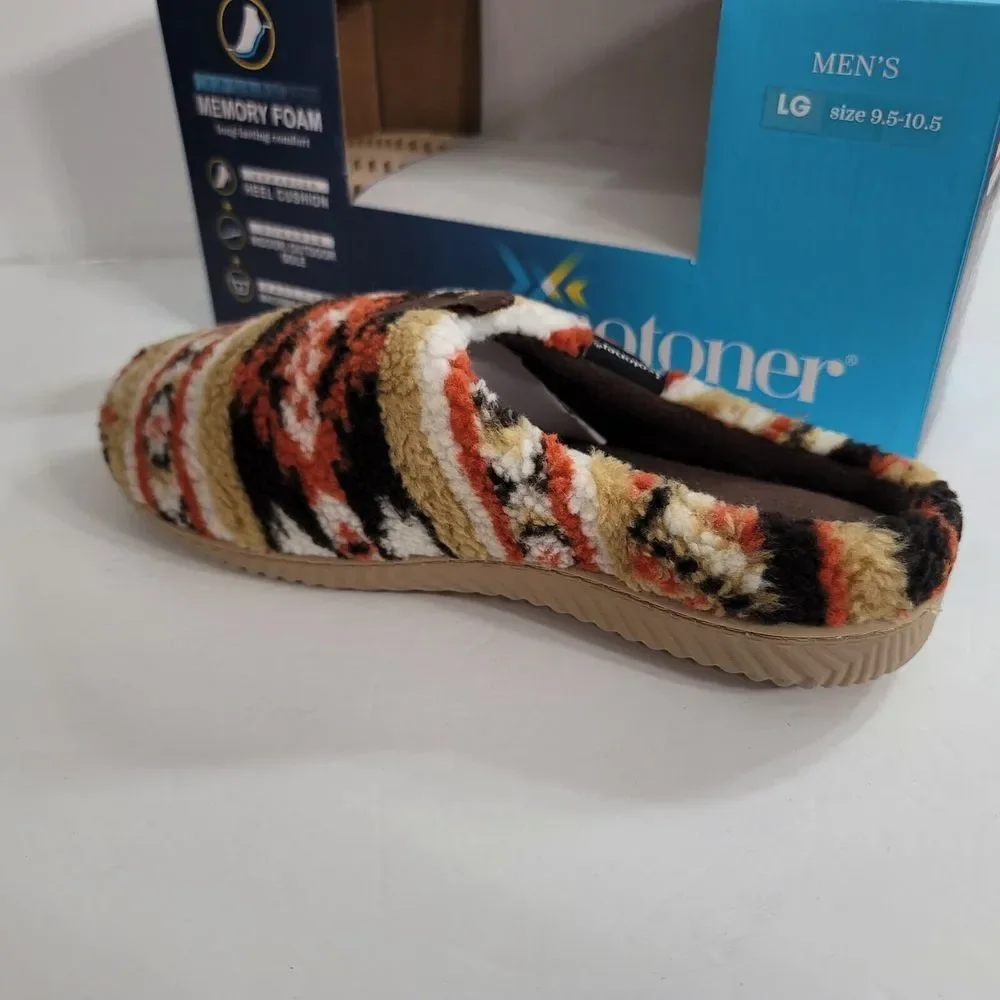 Isotoner Fleece Fairisle‎ Scuff Slippers Mens Large 9.5-10.5 Dark Chocolate NEW